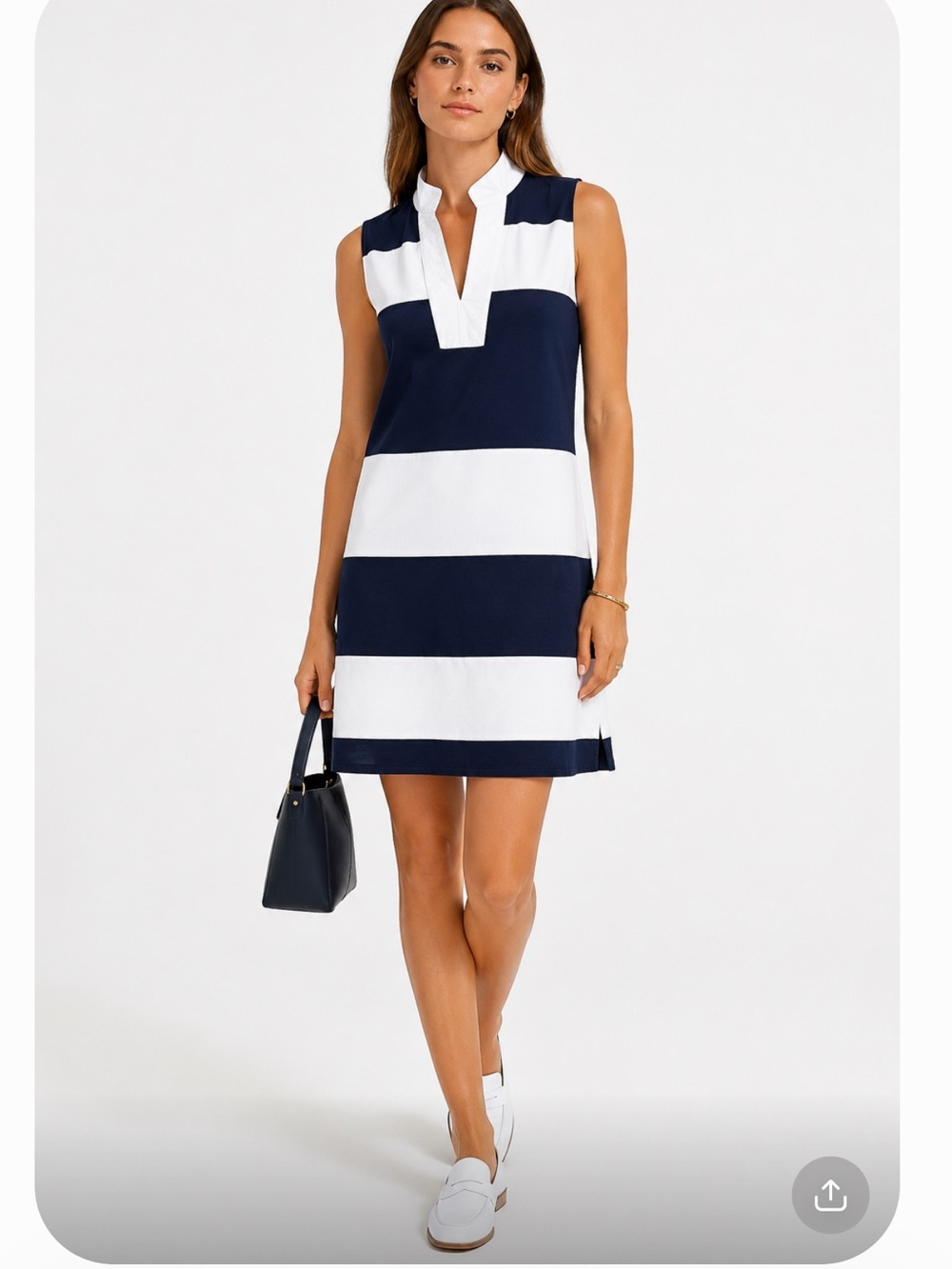 SAIL TO SABLE Navy and White Stripe Sleeveless Preppy Old Money Dress - Picture 2 of 9